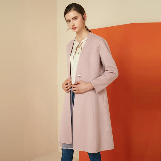  EITIE爱特爱女装秋冬简约一粒扣纯色羊毛外套双面呢大衣6014702 商品图1