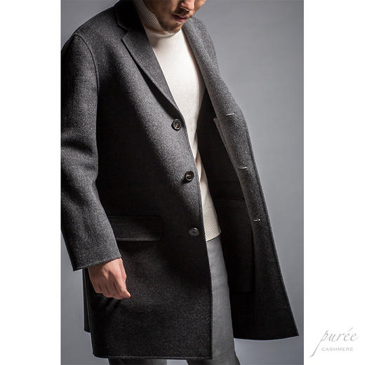 #HOMME-3 Pocket Details Coat 单排极简翻盖袋大衣(内含胸口袋) 烟灰色 商品图2