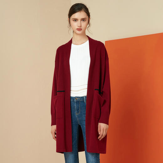 EITIE爱特爱女装秋冬宽松百搭显瘦针织衫开衫外套中长款6001721 商品图1