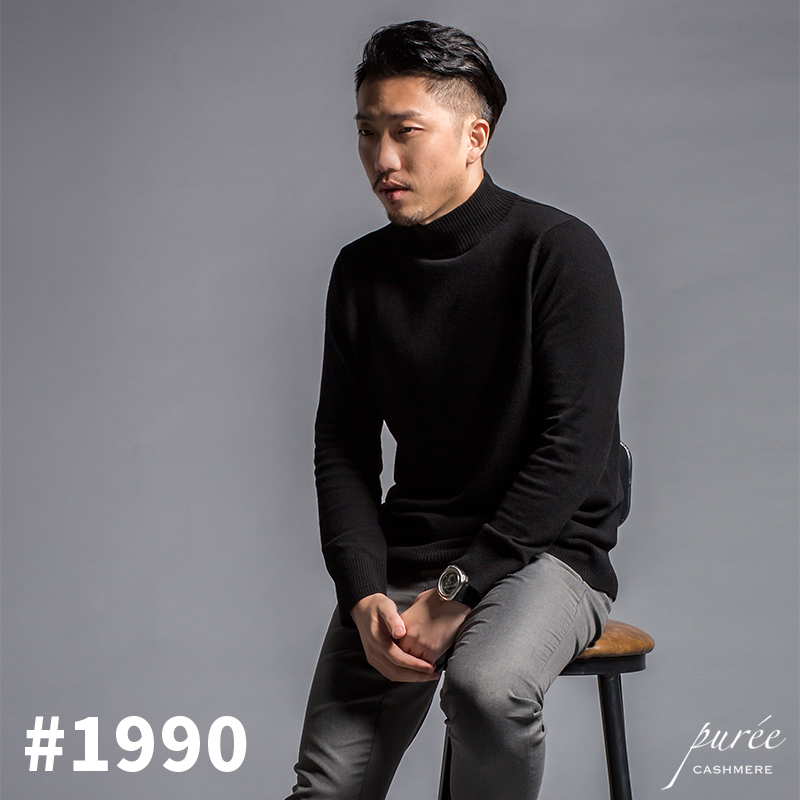 #1990 Half-neck Men’s Sweater 半高领男款毛衣 黑色/亚麻白
