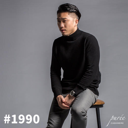 #1990 Half-neck Men’s Sweater 半高领男款毛衣 黑色/亚麻白 商品图0