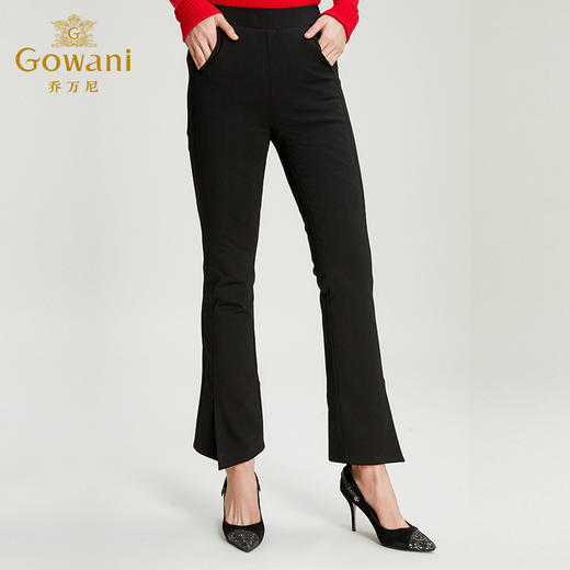 乔万尼冬季裤子黑色高腰修身显瘦气质时尚微喇长裤EN4F840 商品图2