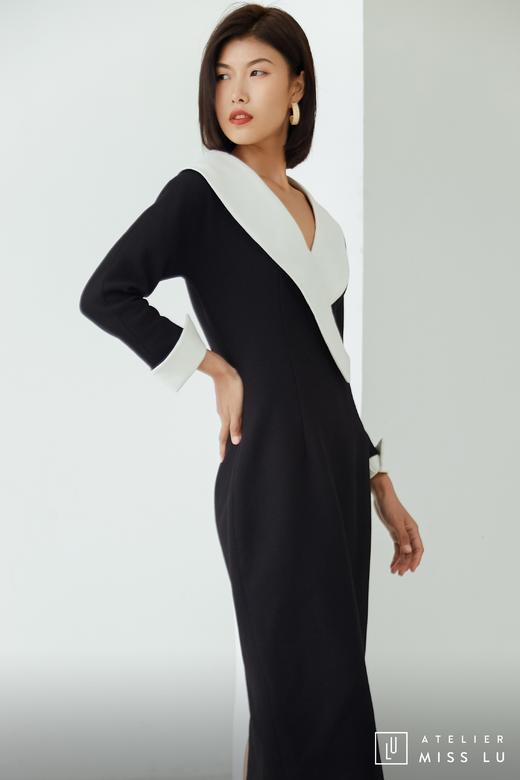 AtelierMissLu / Odelette-黑白翻领复古连身裙 商品图4