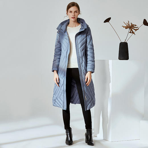 EITIE爱特爱冬季纯色斜纹收腰显瘦连帽加厚长款羽绒服女6011704 商品图1