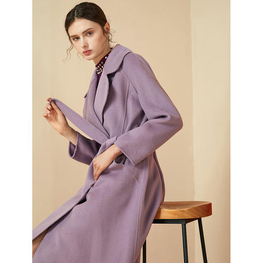 EITIE爱特爱女装冬时尚大翻领收腰纯羊毛大衣双面呢外套6014707 商品图2