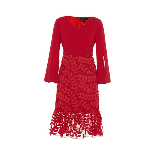 EITIE爱特爱女装秋精致网纱刺绣袖口开叉V领礼服连衣裙6077722 商品图4