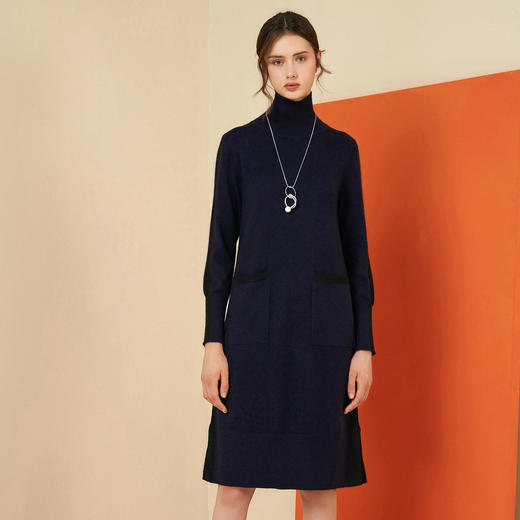 EITIE爱特爱秋冬时尚高领条纹针织打底衫女中长款6001715 商品图1