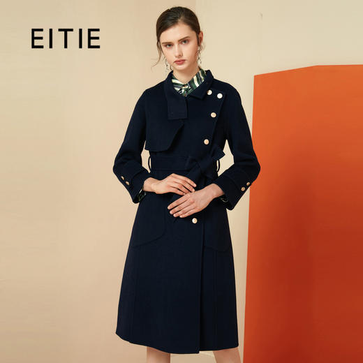 EITIE爱特爱冬季气质立领赫本风纯羊毛呢外套女中长款6014728 商品图0