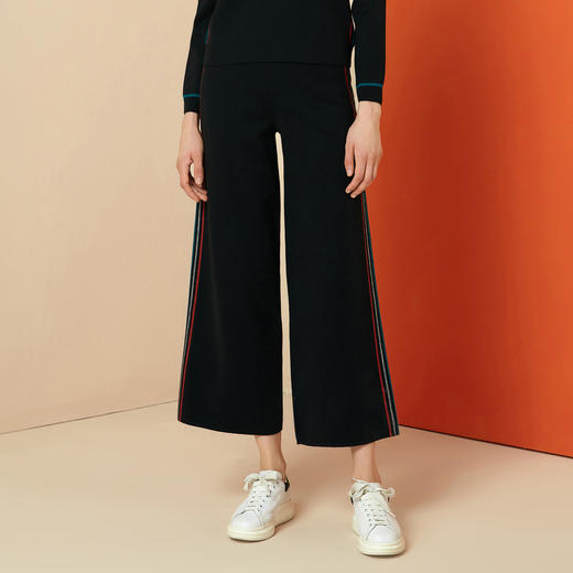 EITIE爱特爱秋冬慵懒风舒适保暖条纹直筒阔腿休闲裤女裤6001718 商品图1