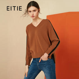 EITIE爱特爱秋冬新款宽松V领打底衫女短款毛衣套头针织衫6001716