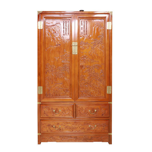 桂花堂浮雕山水纹香樟木立柜 货号127330
