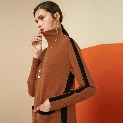 EITIE爱特爱秋冬时尚高领条纹针织打底衫女中长款6001715 商品图2