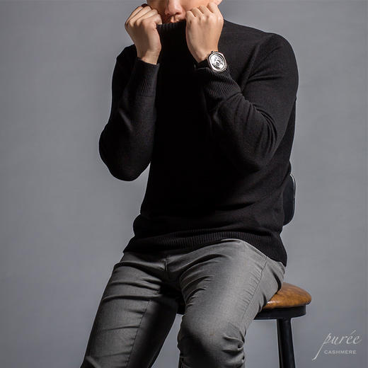 #1990 Half-neck Men’s Sweater 半高领男款毛衣 黑色/亚麻白 商品图2