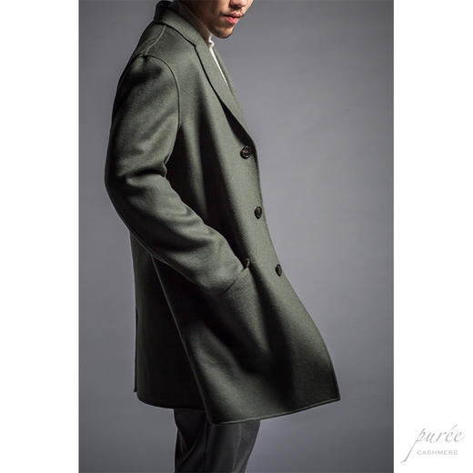 #HOMME-3 Pocket Details Coat 单排极简翻盖袋大衣(内含胸口袋) 苍绿色 商品图2
