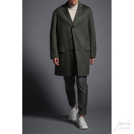 #HOMME-3 Pocket Details Coat 单排极简翻盖袋大衣(内含胸口袋) 苍绿色 商品图3