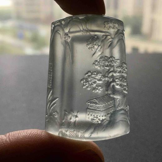 玻璃种翡翠手工精雕山水牌 商品图8
