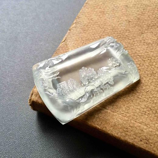 玻璃种翡翠手工精雕山水牌 商品图1