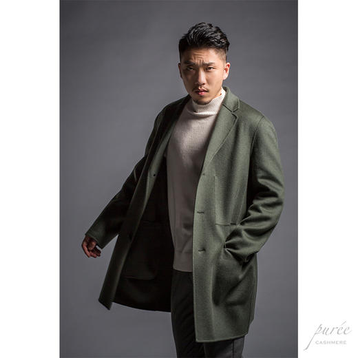 #HOMME-3 Pocket Details Coat 单排极简翻盖袋大衣(内含胸口袋) 苍绿色 商品图5