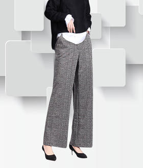 秋冬新款格纹针织毛呢宽松垂感直筒裤36047