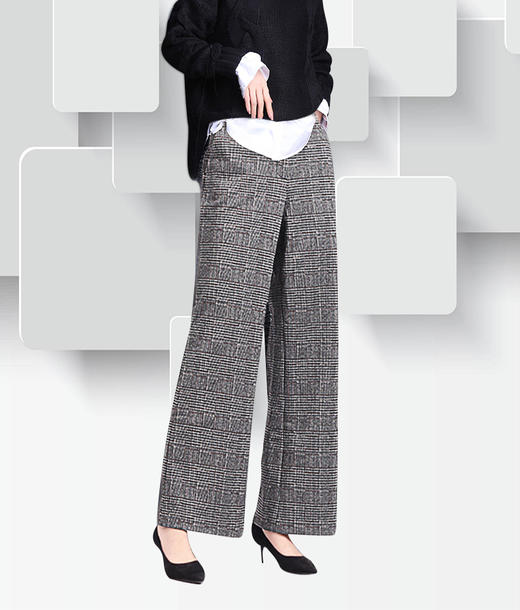 秋冬新款格纹针织毛呢宽松垂感直筒裤36047 商品图0