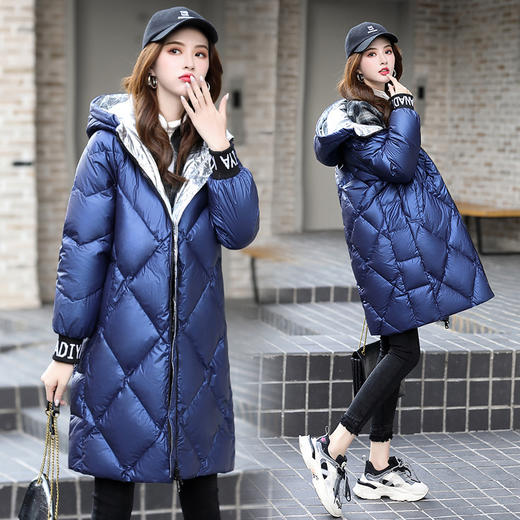 ASE-6607时尚潮流个性拼字母针织防风保暖中长款羽绒服 商品图0