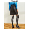 VIMAGE纬漫纪秋冬时尚纽扣装饰机车小皮裙A字短裙半身裙V1293807 商品缩略图2
