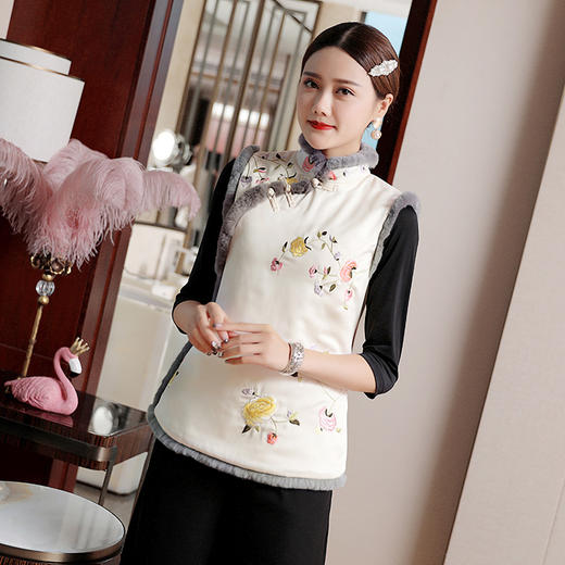 YFN-19233秋冬新款中国风时尚旗袍马甲背心中式复古唐装汉服小上衣棉袄 商品图0