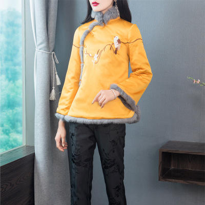 QZ-18614秋冬新款中式刺绣花鸟唐装旗袍过新年棉服棉袄外套 商品图2
