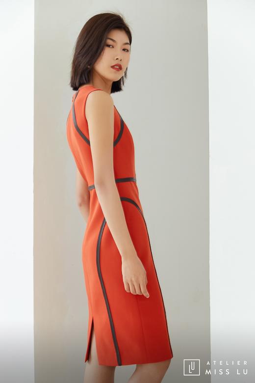 AtelierMissLu / Rosa-枫叶红黑边装饰修身连身裙 商品图11