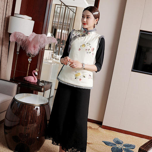 YFN-19233秋冬新款中国风时尚旗袍马甲背心中式复古唐装汉服小上衣棉袄 商品图1