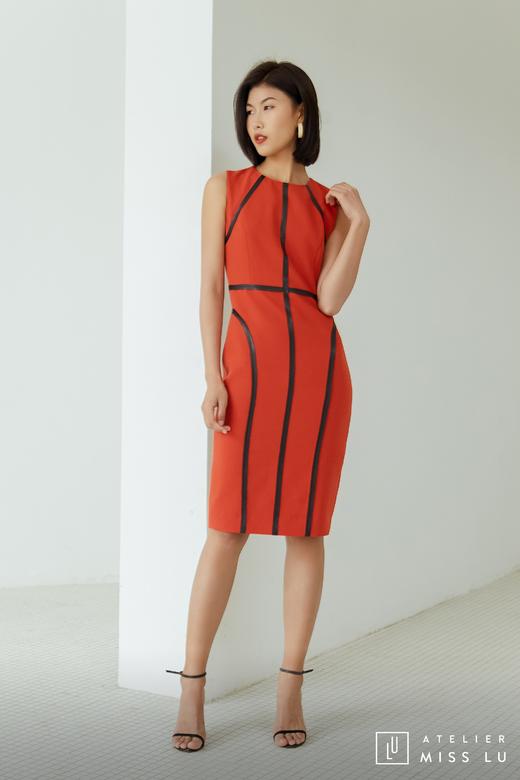 AtelierMissLu / Rosa-枫叶红黑边装饰修身连身裙 商品图7