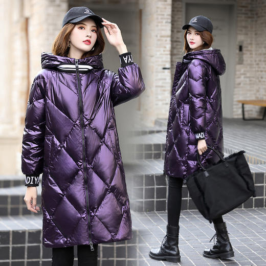 ASE-6607时尚潮流个性拼字母针织防风保暖中长款羽绒服 商品图1