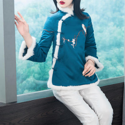 QZ-18614秋冬新款中式刺绣花鸟唐装旗袍过新年棉服棉袄外套 商品图1