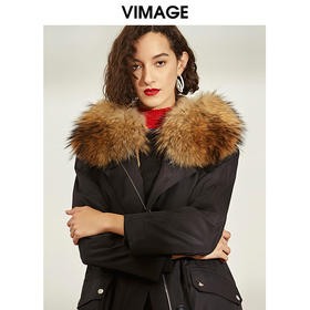 VIMAGE纬漫纪冬季大气貉子毛领保暖兔毛里派克服大衣女V1093604