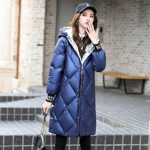 ASE-6607时尚潮流个性拼字母针织防风保暖中长款羽绒服 商品图3