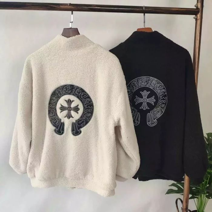 ch克罗心黑色米色梵文马蹄立领羊羔绒外套