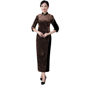 DLQ-A2196秋冬新款高端祺旗袍中国风女复古优雅中袖旗袍