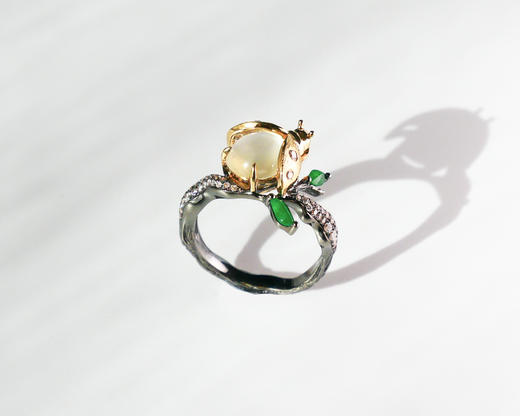 「流萤」白冰翡翠钻石18K黄金黑金戒指【定制40天/需询价】 商品图2