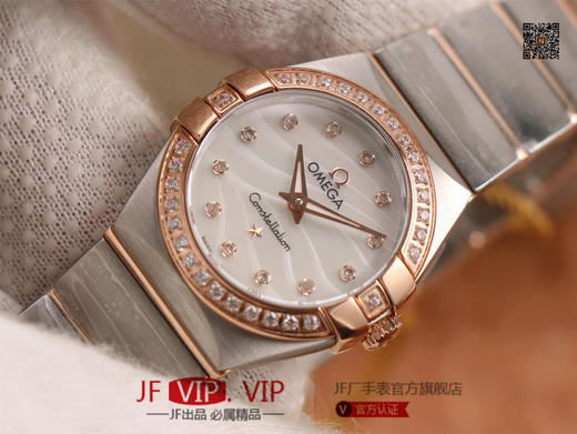 8848F欧米茄星座系列，表径24mm，搭载原版欧米茄1376专用机芯，字面采用一级珍珠贝母和南非真钻制成，表带18K金盾牌，女士腕表，精钢表带，自动机械机芯 商品图3