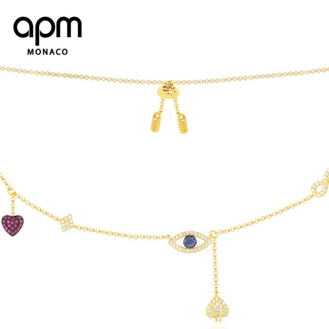 APM MONACO 女士金色925银镶晶钻幸运符项链 AC3514YJPY带授权招加盟代理