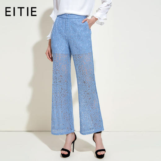 EITIE爱特爱女装夏季显瘦透气蕾丝钩花阔腿直筒休闲裤夏5905616 商品图0