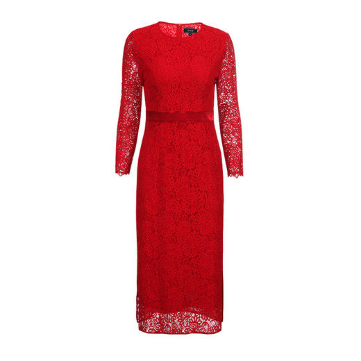 EITIE爱特爱秋季九分袖收腰蕾丝茶卡盐湖红色礼服连衣裙中长C1907306 商品图2