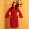 EITIE爱特爱女装秋季新钉珠开叉茶卡盐湖红色修身蕾丝连衣裙C1907304 商品缩略图0