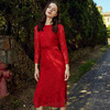 EITIE爱特爱秋季九分袖收腰蕾丝茶卡盐湖红色礼服连衣裙中长C1907306 商品缩略图1