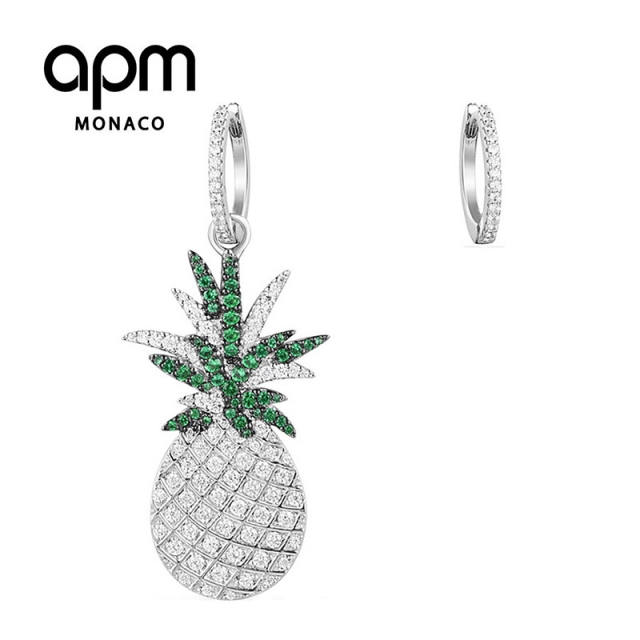 【授权商品】APM MONACO 女士不对称纯银镶晶钻菠萝造型耳环 AE10561XKGJPY带授权招加盟代理