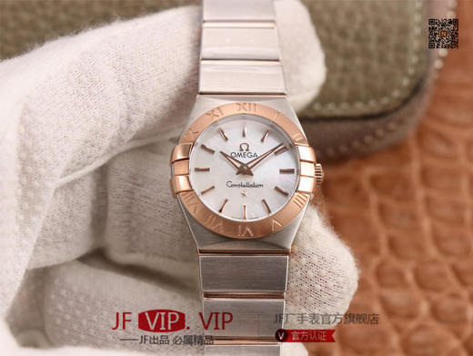 8848F欧米茄星座系列，表径24mm，搭载原版欧米茄1376专用机芯，字面采用一级珍珠贝母和南非真钻制成，表带18K金盾牌，女士腕表，精钢表带，自动机械机芯 商品图0