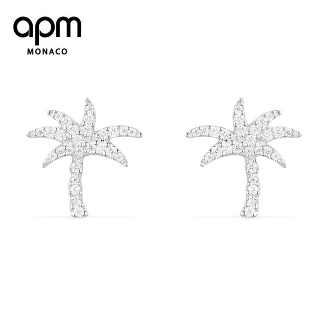 【授权商品】APM MONACO 女士纯银镶晶钻棕榈树造型耳钉 AE10577OXJPY带授权招加盟代理