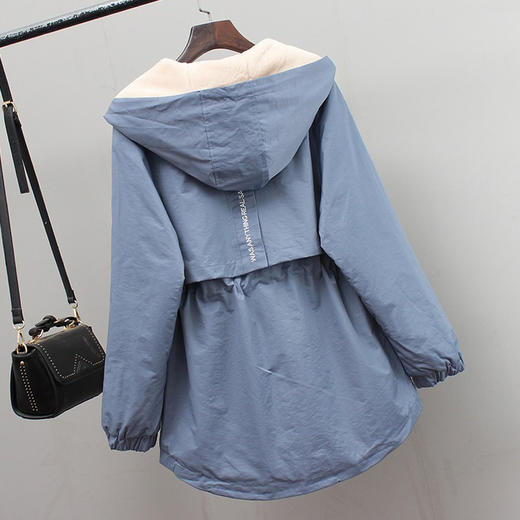 TZW-加绒加厚外套女秋冬百搭休闲短款宽松风衣 商品图2