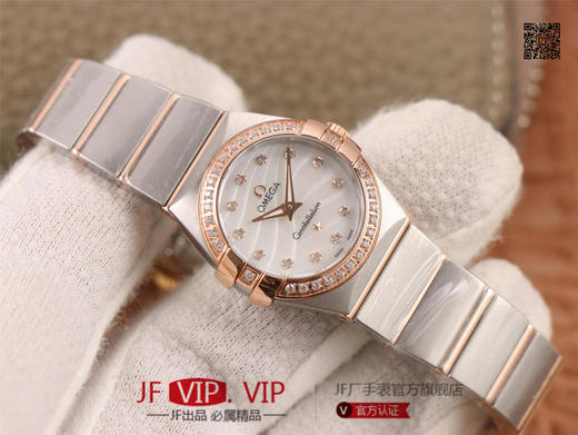 8848F欧米茄星座系列，表径24mm，搭载原版欧米茄1376专用机芯，字面采用一级珍珠贝母和南非真钻制成，表带18K金盾牌，女士腕表，精钢表带，自动机械机芯 商品图2