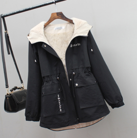TZW-加绒加厚外套女秋冬百搭休闲短款宽松风衣